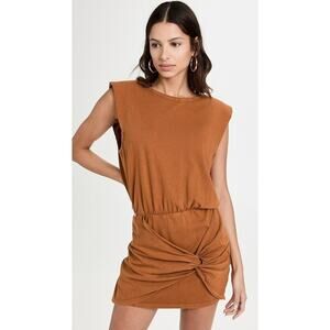 New L*Space Jesse Dress Rust Amber Tank Dress Shoulder Pads Faux Tie XS